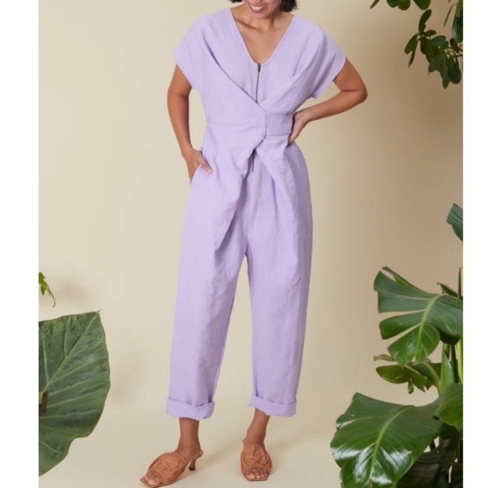 NWT Rujuta Sheth Venus Wrap Jumper Lavender Cotton Linen Tie Waist Plus Size 3XL